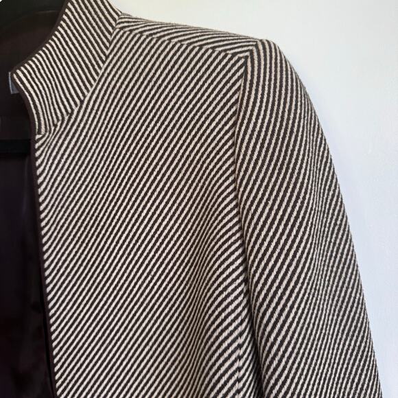 Tahari ASL Brown Cream Herringbone Striped Open Front Blazer Jacket Size 8 - Picture 3 of 9